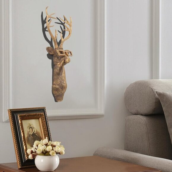New Gold Animal Head Wall Decor, Deer Sculpture for Living Room, Office, Bedroom - Picture 4 of 7